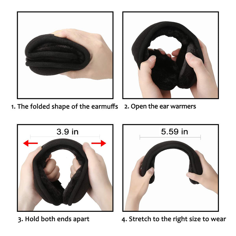 [Australia] - Ear Warmers For Men Women Foldable Fleece Unisex Winter Warm Earmuffs For Cold Winters,Biking,Adjustable,Protects Ears Adult Black 