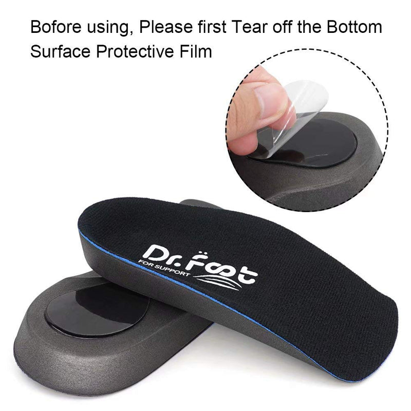 [Australia] - Dr. Foot's 3/4 Length Orthotic Inserts, Self-Adhesive Half Shoe Insoles for Flat Feet, Plantar Fasciitis, Fallen Arches, Over-Pronation, Heel Spurs, Feet Fatigue (X-Large) Black X-Large(Men's 11.5-14 / Women's 12.5-15) 