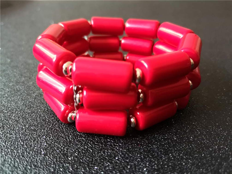 [Australia] - Ufraky Fashion Handmade Bead Multilayer Statement Necklace Bracelet Earrings Jewelry Set Red 