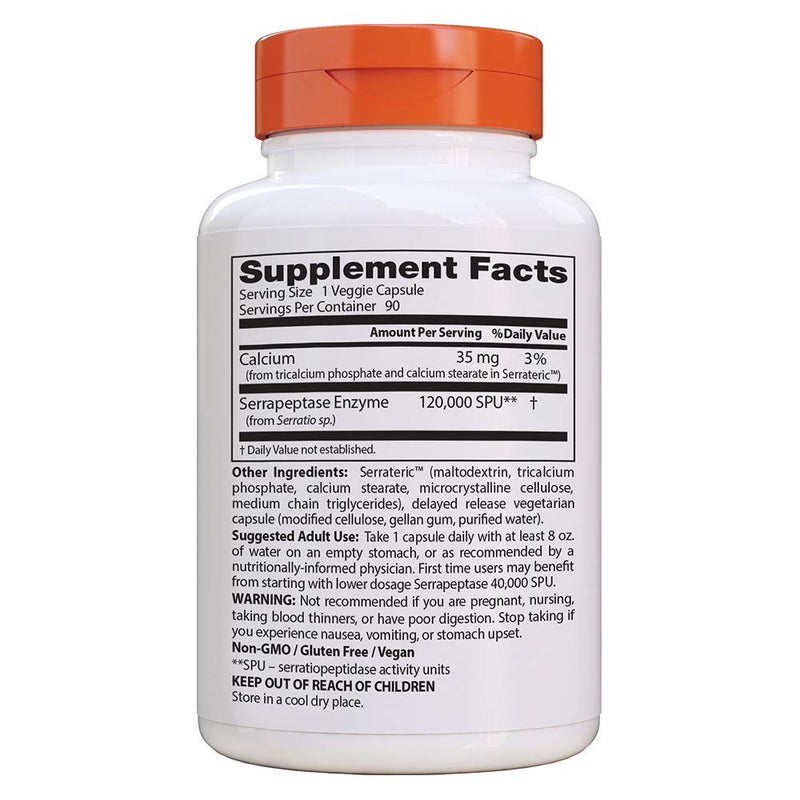 [Australia] - Doctor's Best High Potency Serrapeptase, Non-GMO, Gluten Free, Vegan, Supports Healthy Sinuses, 120,000 SPU, 90 Count 