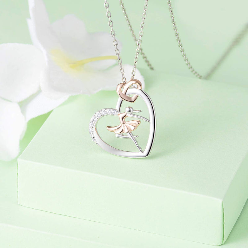 [Australia] - 925 Sterling Silver Heart Ballet Dance Lovers Dancer Necklace Ballerina Silhouette Jewelry Gift for Girls Women 