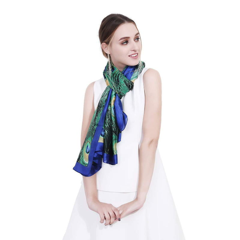 [Australia] - LumiSyne Women's Silk Scarves Animal Print Scarf Leopard Peacock Horse Print Long Shawl Warm Wrap Sunscreen Shawl All Season 
