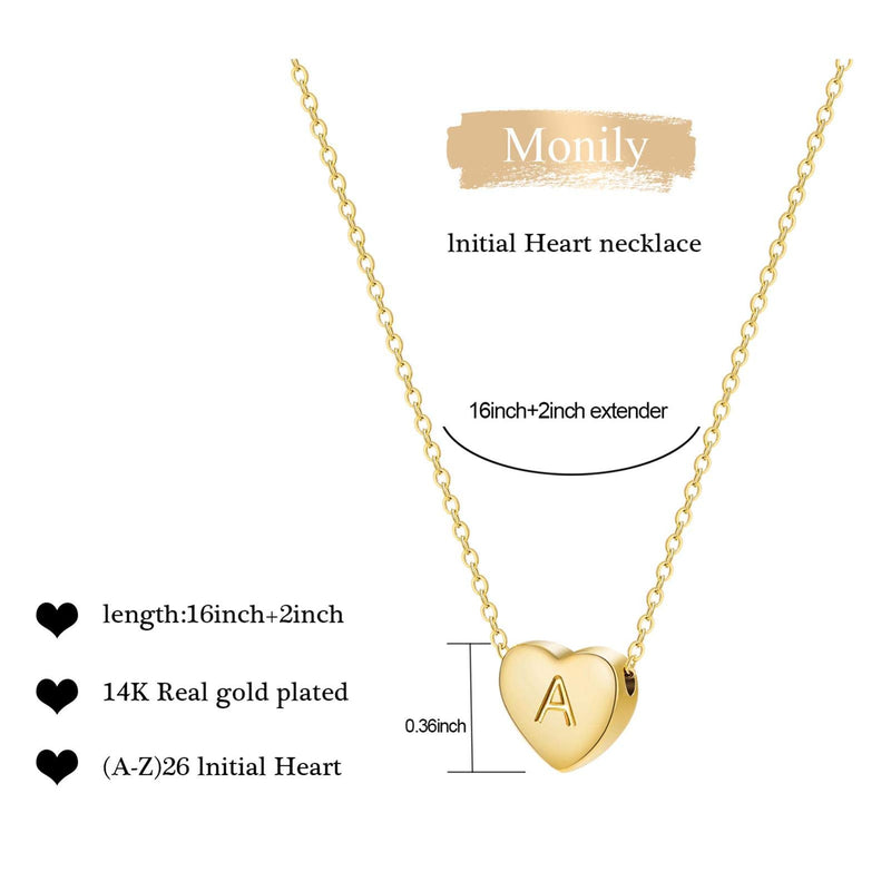 [Australia] - Monily Dainty Heart Initial Necklace Letters A to Z 26 Alphabet Pendant Necklace 18K Real Gold Plated Personalized Necklace for Women Jewelry Real Gold Plated A 