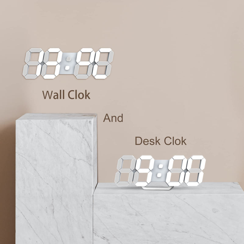 [Australia] - Led Digital Alarm Clock 3D Wall Clock Desk Auto Dimming 12/24 Hour Date Temperature Home Decor Remote Control Silent Snooze USB Nightlight Bedroom Living Room Kitchen Office 9.7inch Cool White 9.7 inch 