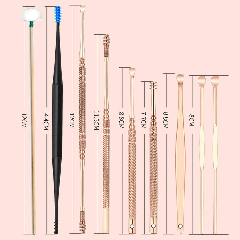 [Australia] - Earwax Removal Kit Ear Cleansing Tool Set Earwax Removal Tool 11 Pcs Ear Wax Remover with a Cleaning Brush and Storage Box, Suitable for Adults & Kids Rose Gold 