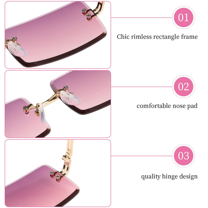 [Australia] - FANTESI 3 Pcs Square Rimless Sunglasses Fashion Frameless Glasses Eyewear Rectangle Transparent Glasses for Women Men (Random Color) 