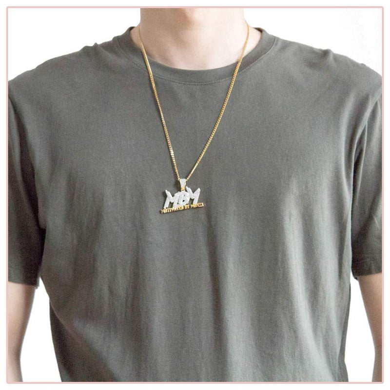 [Australia] - Nsitbbuery Hip Hop DJ Plated 18K Gold Ice Out Crystal Letter Tag Pendant Stainless Steel Chain Necklace Plated Gold Letter MBM 