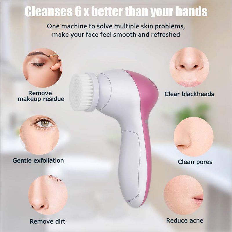[Australia] - Atopskins Facial Cleansing Brush Waterproof Face Spin Brush Set with 5 Brush Heads Gentle Exfoliating and Removing Blackhead Deep Cleansing face 