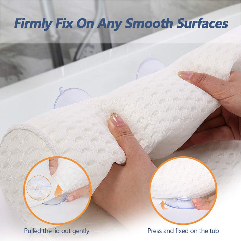 [Australia] - Mr. Bathif Bathtub Pillow 4D Air Mesh Bath Pillow for Tub SPA Pillow with 7 Non Slip Suction Cups Hot Tub Headrest Cushion for Neck Shoulder Support Neck Pillow 4D bath pillow-white 