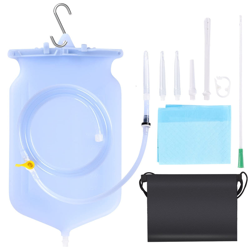 [Australia] - Sealable Silicone Enema Bag Kit 6Pcs Enema Nozzle Tips Colon Tube Replacement for Colon Cleansing Constipation Women Men, Clear Coffee Enema Kit Hot Water Bottle Bucket Douche Bag Backflow Prevention 