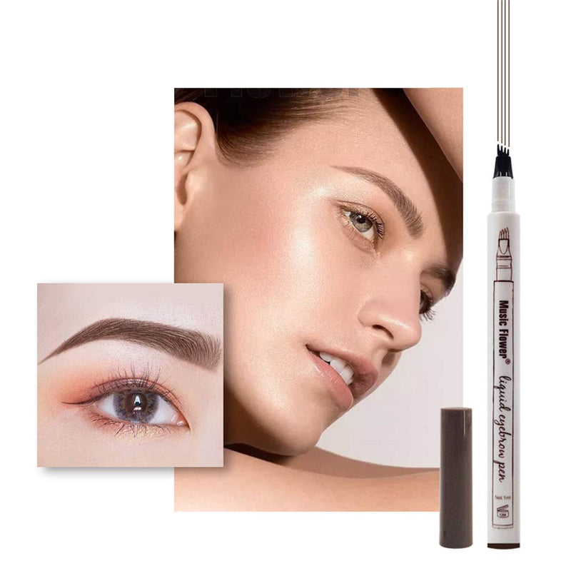 [Australia] - Music Flower Tattoo Brow Liquid Eyebrow Pen with Micro-Fork Tip, Microblading Pencil Fine Sketch, Smudge-proof Long Wear Natural Looking Chestnut 