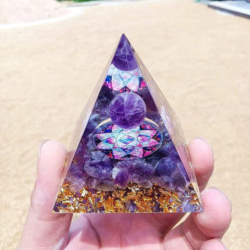 [Australia] - Moonstone Crystal Orgone Pyramid Ogan Crystal Energy Tower Nature Reiki Chakra Crushed Stone Jewelry Flower of Life Crystal Orgonite Pyramid Healing 6cm Violet 