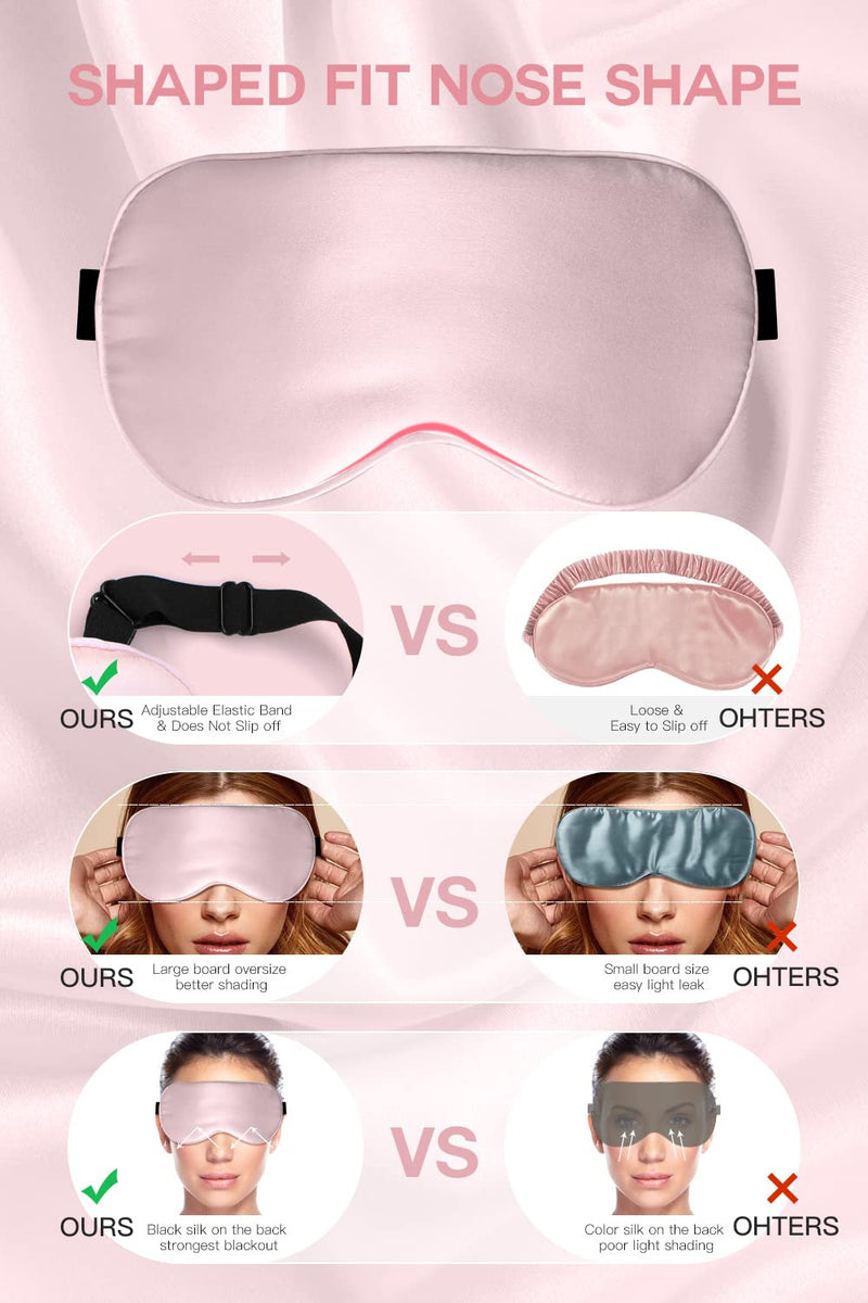 [Australia] - Silk Sleep Mask, Eye Mask, 22Momme 100% Pure Mulberry Silk Blackout Anti-Allergy Natural Silk Eye Mask with Adjustable Headband, Suitable for Men and Women (Black) (Pink) Pink 