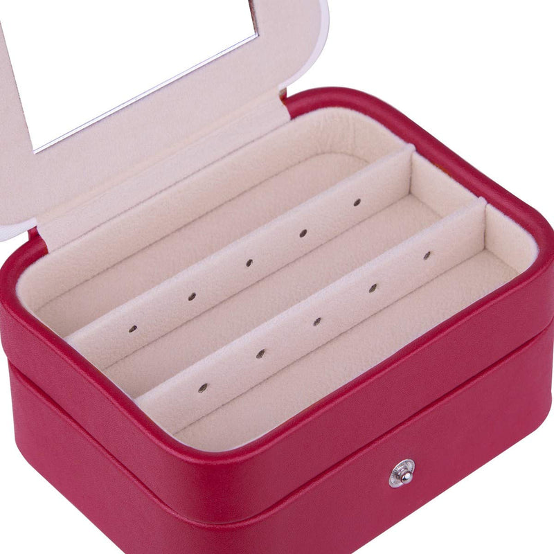 [Australia] - SUNYIK Small Travel Red Jewelry Organizer Box for Women, Portable Storage Cases with Mirror,Removable Tray 