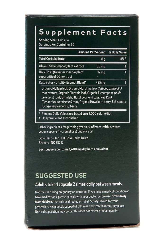 [Australia] - Gaia Herbs Mighty Lungs - Lung Support Supplement to Help Maintain Overall Lung & Respiratory Health* - With Mullein, Plantain, Schisandra & Elecampane - 60 Vegan Liquid Phyto-Capsules (20-Day Supply) 