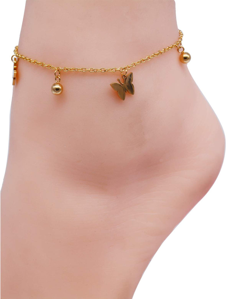 [Australia] - CEYIYA Rose Gold Ankle Bracelets for Women - Dainty Butterfly,Life Tree,Turtle,World Map Anklet Plated in 18K Gold for Teen Girls,Ladies - Fashion Silver Stainless Steel Link Foot Jewellery Gold Butterfly gold-plated-stainless-steel 