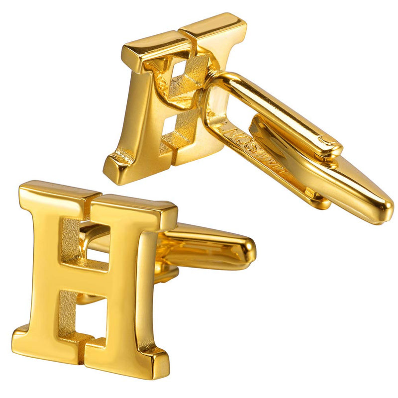 [Australia] - HAWSON Mens Initials Cufflinks Gold Plated Tone for Business Wedding Shirt Accessorry H 