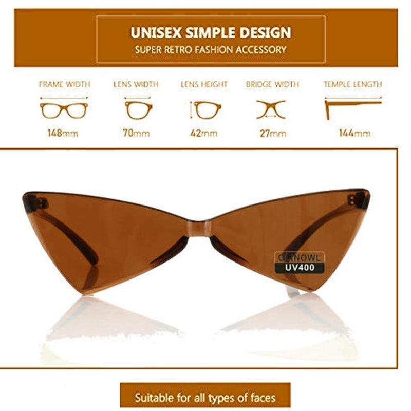 [Australia] - OLINOWL Triangle Rimless Sunglasses One Piece Colored Transparent Sunglasses For Women and Men Coffee 