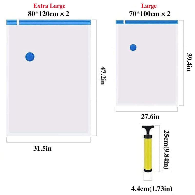 [Australia] - Premium Reusable Vacuum Bags (Jumbo 4 Pack,Travel Hand Pump Included)Jumbo Airtight Space Compression Bags - Max Space Saving for Bedding, Duvets, Clothes 