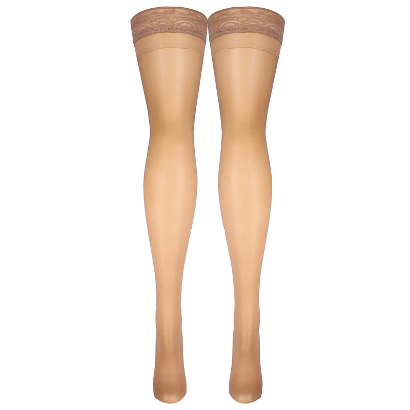 [Australia] - Truform Sheer Compression Stockings, 8-15 mmHg, Women's Thigh High Length, 20 Denier, Beige, Large Large (1 Pair) 