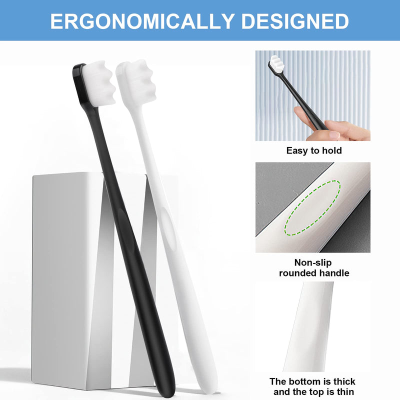 [Australia] - Soft Bristle Toothbrush, 2PCS Extra Soft Micro Nano Toothbrush for Sensitive Gums, Adult Toothbrush with 20000 Soft Bristles Sterile Fiber for Sensitive Teeth(Black + White) 1 Count (Pack of 2) 