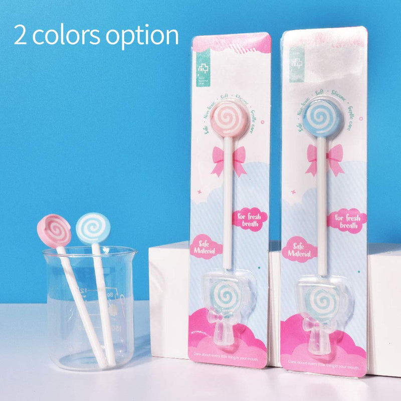 [Australia] - Kids Tongue Cleaner Brush -Lollipop Shape Tongue Scraper for Toddler Children Pink,Sky Blue (2 Packs) 2 Packs 