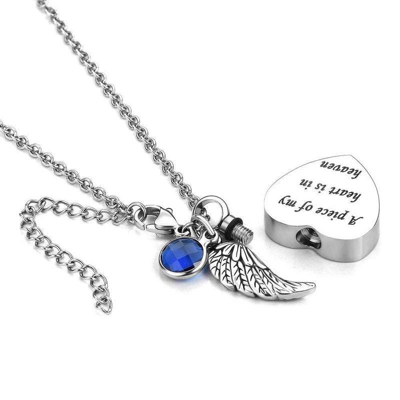 [Australia] - CLY Jewelry Urn Necklace for Ashes Heart Pendant with Crystal Angel Wings Birthstone Engraved Cremation Jewelry Memorial Keepsake September Wings 