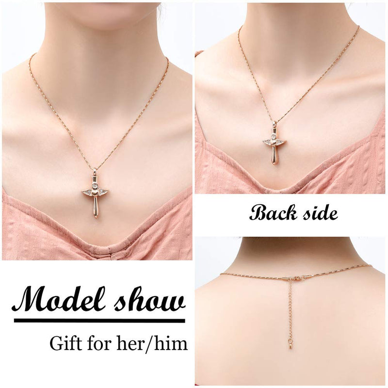 [Australia] - Yinplsmemory Stainless Steel Angel Wings Heart Cross Urn Pendant Necklace Memorial Ash Keepsake Cremation Jewelry Rose gold 