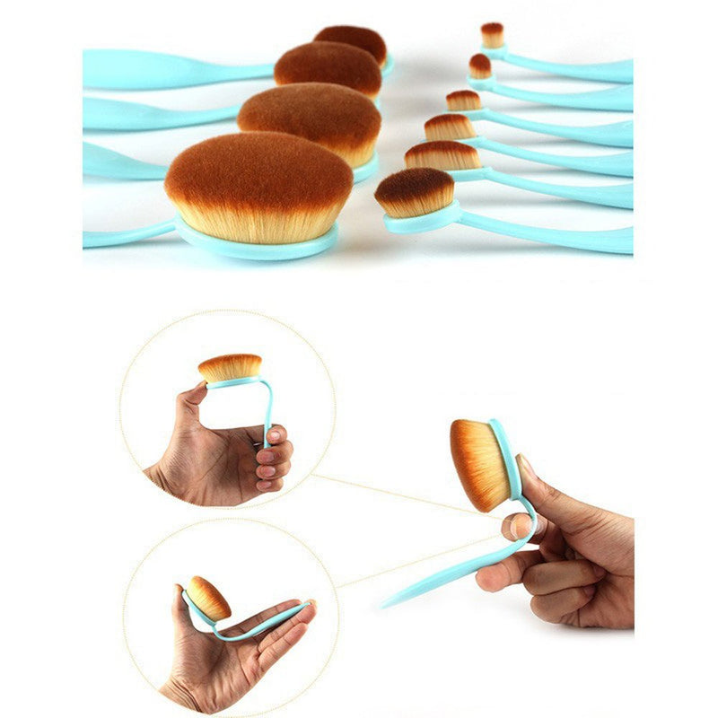 [Australia] - BeautyCoco Oval Toothbrush Makeup Brush Set Foundation Brushes Contour Powder Blush Conceler Brush Makeup Cosmetic Tool Set Rose Gold with Gift Box (Blue) Blue 