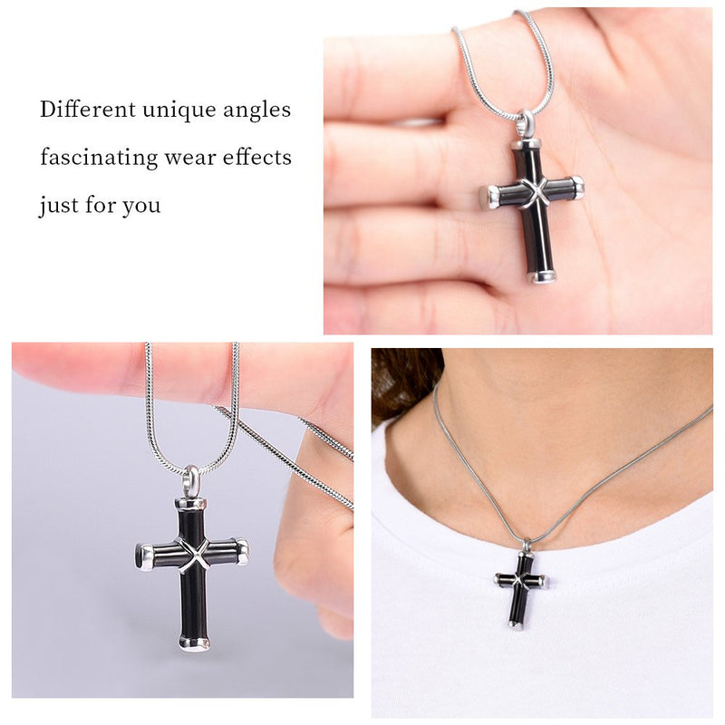 [Australia] - None 316l Stainless Steel Cremation Necklace Classic Cross Urn Pendant Memorial Jewelry for Ashes Black 