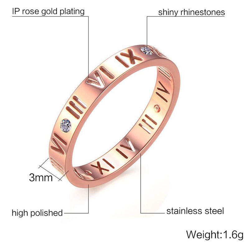 [Australia] - Nanafast Openwork Roman Numerals Ring for Women Girls of Stainless Steel & CZ Setting Silver/Rose Gold/Gold Plated Rose Gold 4 