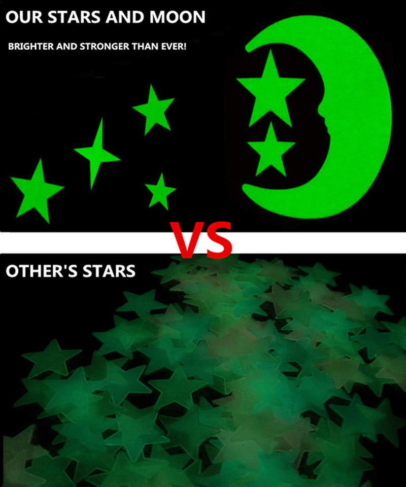 [Australia] - Glow in The Dark Stars - Glow Stars Stickers for Ceiling,Self Adhesive 3D Glowing Stars and Moon for Starry Sky,Wall Decals for Kids Rooms,Wall Stickers for Bedroom(200 Stars,1 Moon） Green 