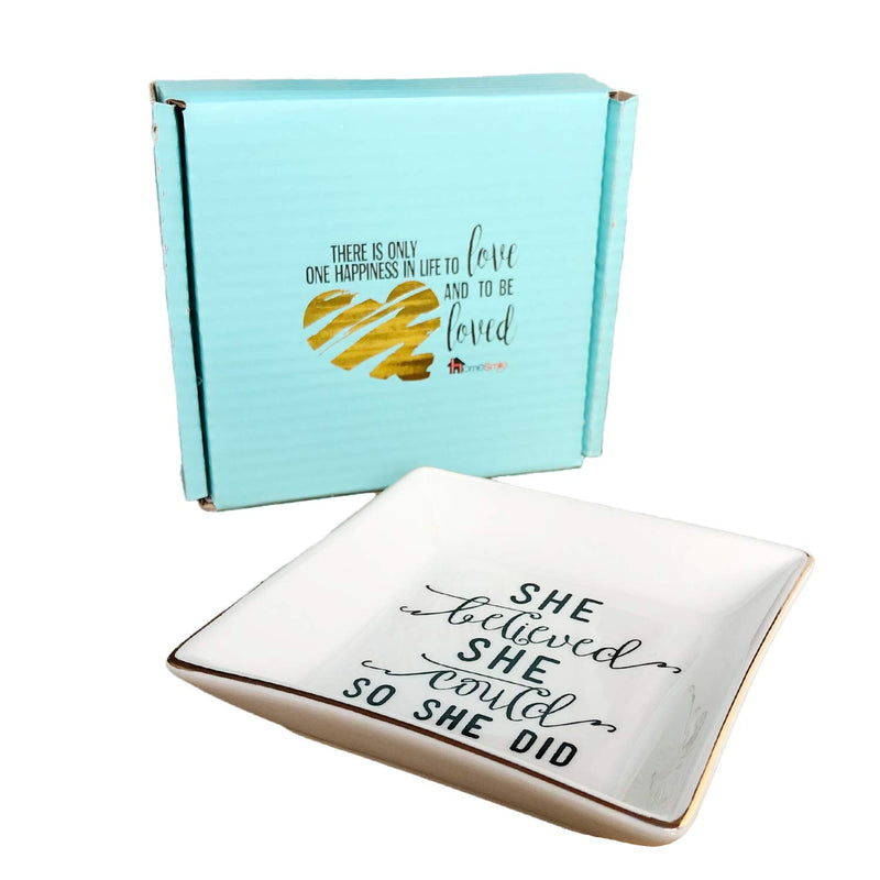 [Australia] - HOME SMILE Inspirational Birthday for Women Female Friends Ring Trinket Dish-She Believed She Could,So She Did 