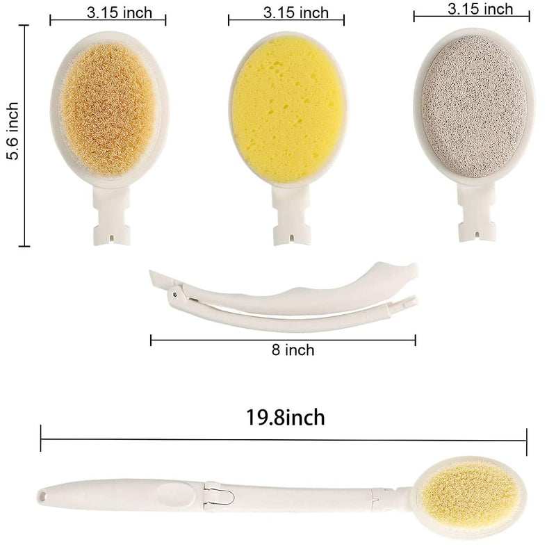 [Australia] - LFJ Bath Brush, 3 in 1 Foldable Long Handle Body Back Scrubber with Brush Sponge Pumice Head for Shower, Exfoliating or Dry Skin Brushing Nylon Bristle 