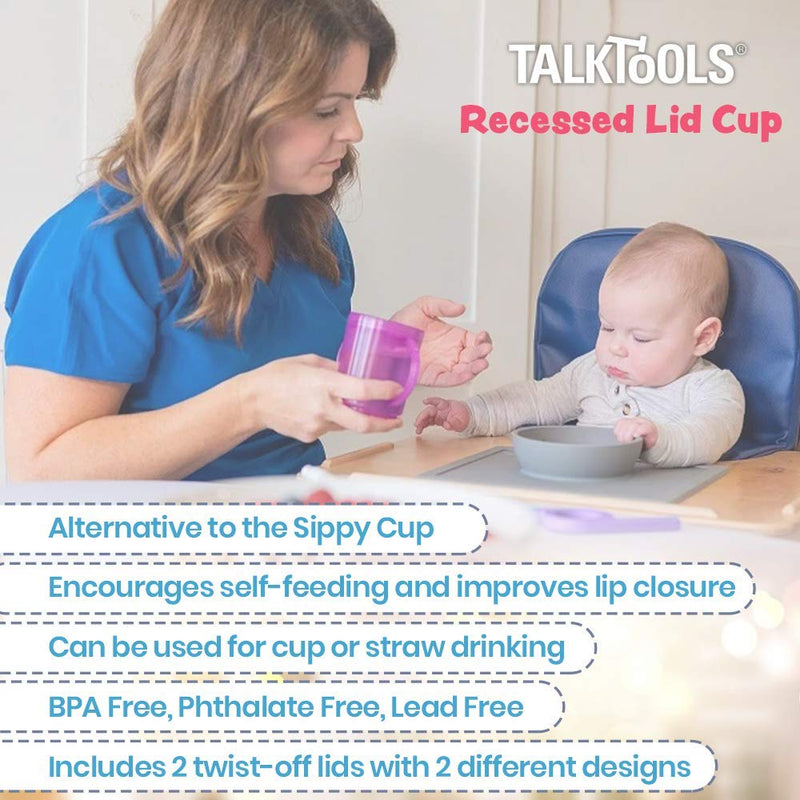 [Australia] - Talktools Recessed Lid Cup with Handles - 2 Lids | Therapy Cups | Helps Improve Lip Closure and Tongue Retraction | Alternative to Sippy Cup 