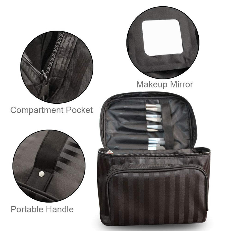 [Australia] - Make Up Bag Portable Travel Cosmetic Bag Multifunctional Waterproof Large-capacity Travel Large Wash Bag with Mirror Unisex (black) black 