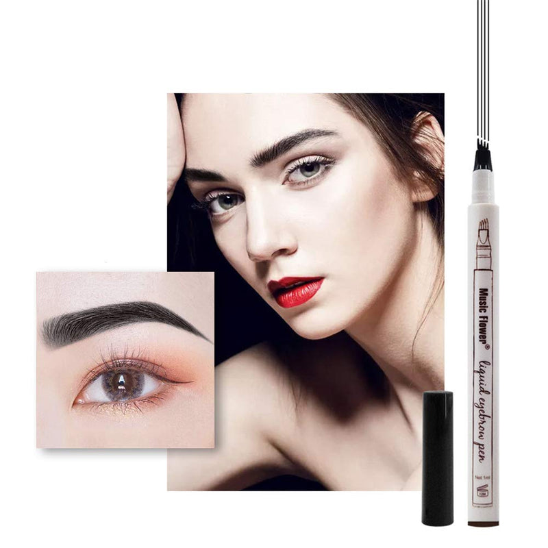 [Australia] - Liquid Eyebrow Pen, Music Flower Tattoo Brow Microblading Pencil with a Micro-Fork Tip Applicator, Fine Sketch Durable Waterproof (Black) Black 