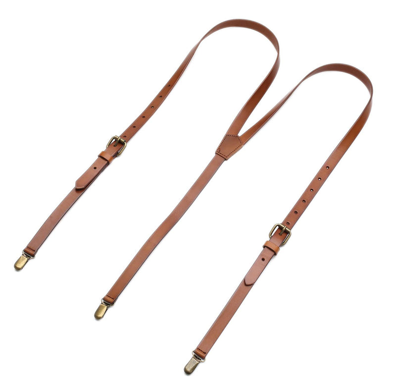 [Australia] - Leather Suspenders for Men Y Back Design Adjustable Brown Gneuine Leather Suspenders Groomsmen Gift for Wedding M,175-185CM 