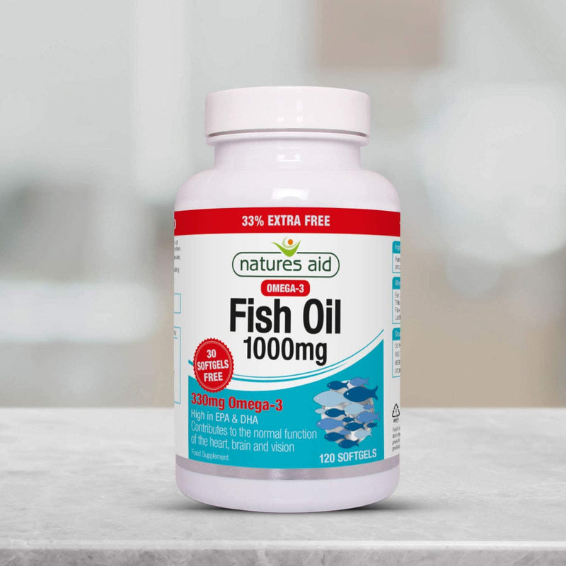 [Australia] - Natures Aid Fish Oil 1000mg | Omega 3 (180mg Epa & 120mg Dha) | Made In The UK, 120 Softgels for The Price of 90, 120 Capsules 