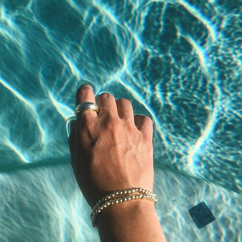 [Australia] - Reoxvo 18K Gold Plated Stainless Steel Gold Beaded Ball Bracelets for Women Stackable Stretch Elastic Bracelet 4mm+4mm 
