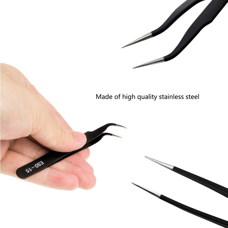 [Australia] - VEGCOO Tweezers Kit, 10 Pieces Precision Anti-Static Tweezers Set, Stainless Steel Tweezers for Electronics, Craft, Jewellery, Laboratory and Detailed Work 