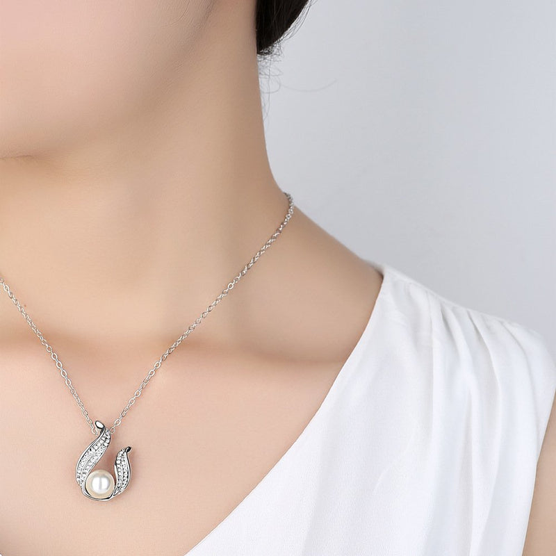 [Australia] - Zhang Trading Co., Ltd. White Gold-Plated Shell Beads with Cubic Zirconia Necklace+Earring Set Silver 