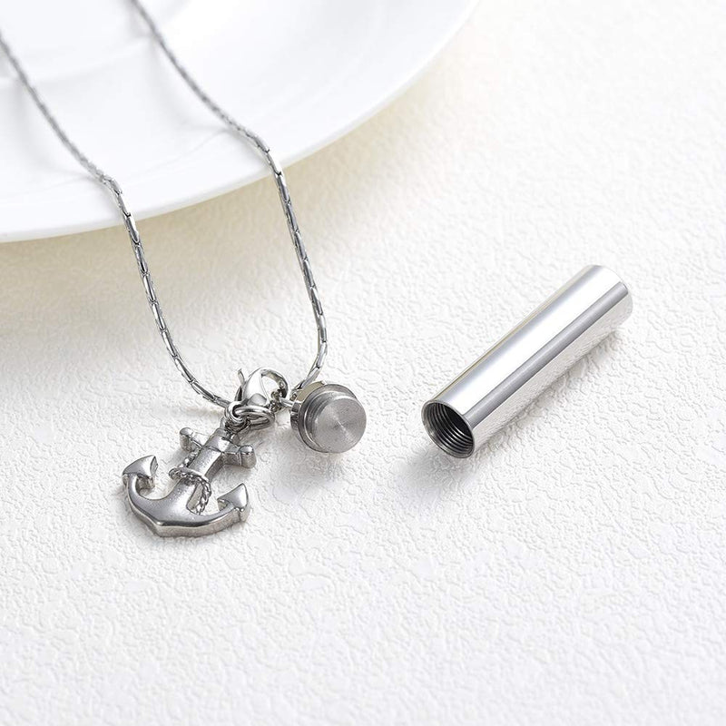 [Australia] - constantlife Cylinder Cremation Jewelry for Ashes 316L Stainless Steel Urn Pendant Memorial Necklace with Small Accessories Charms Keepsake Anchor 