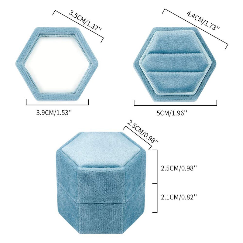 [Australia] - DesignSter Hexagon Velvet Ring Bearer Box - Premium Gorgeous Vintage Double Ring Display Holder with Detachable Lid for Proposal, Engagement, Wedding, Ceremony (Dark Blue) Dark Blue 