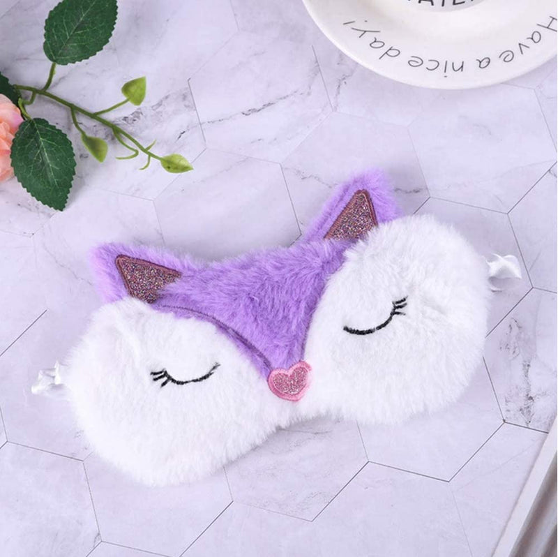 [Australia] - 2 Pcs Cute Sleep Mask, Soft Fluffy Plush Blindfold Funny Novelty Animal Sleep Mask Eyeshade for Kids Girls and Adult Night Nap Travel Meditation (Purple Fox &Panda) 