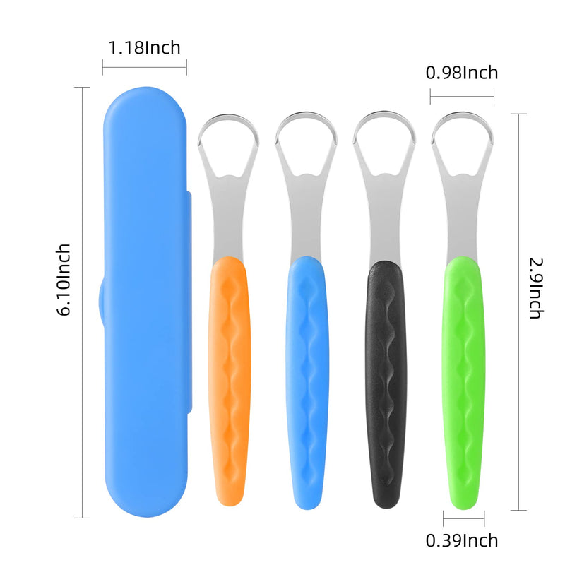 [Australia] - Annhua 4 Pack Tongue Brush, Stainless Steel Tongue Scraper Tools with Mini Storage Case, Tongue Cleaner for Prevent Bad Breath & Keep Oral Fresh 4 Pcs 