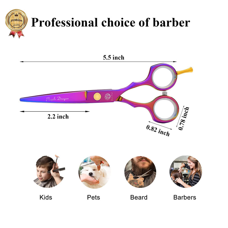 [Australia] - Purple Dragon Hairdressing Scissors Set Multi-Colour 5.5 Inch Hair Cutting & Thinning Scissors Kit for Men Women Kids Home Salon Barber Multi-coiored 