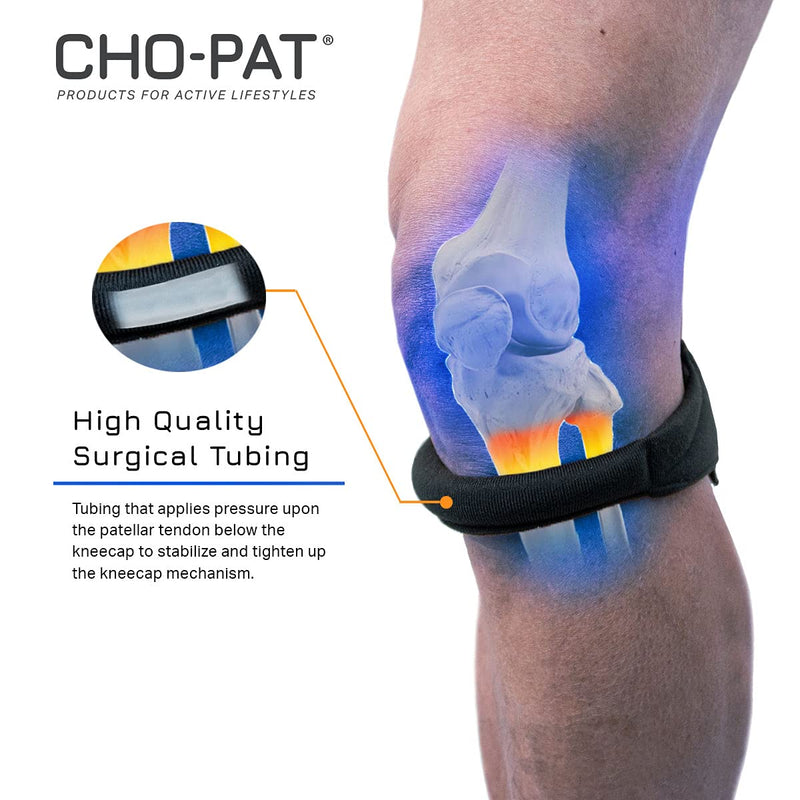 [Australia] - Cho-Pat Original Knee Strap, Patella Support for Runner’s Knee, Jumper’s Knee, Osgood Schlatter’s, and Chondromalacia, Black, Large Large (Pack of 1) 