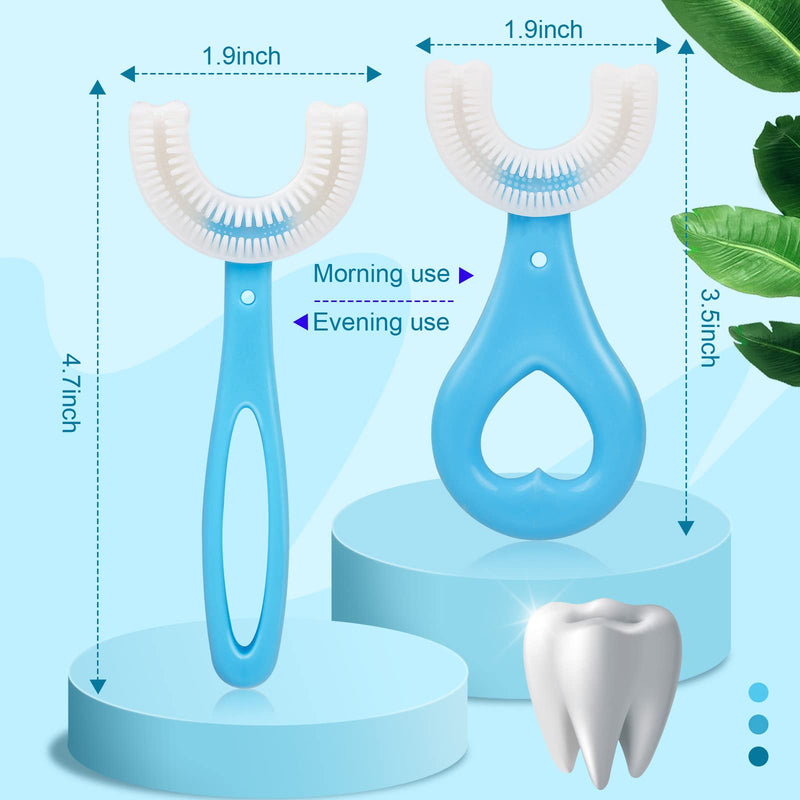 [Australia] - 2pcs Kids U Shaped Toothbrush, Food Grade Soft Silicone Toothbrush Head Tooth Cleaning, 360° Oral Teeth Care Kids Toothbrushes, Whole Mouth Baby Toothbrush, 2-12 Years Old (Blue) Blue 