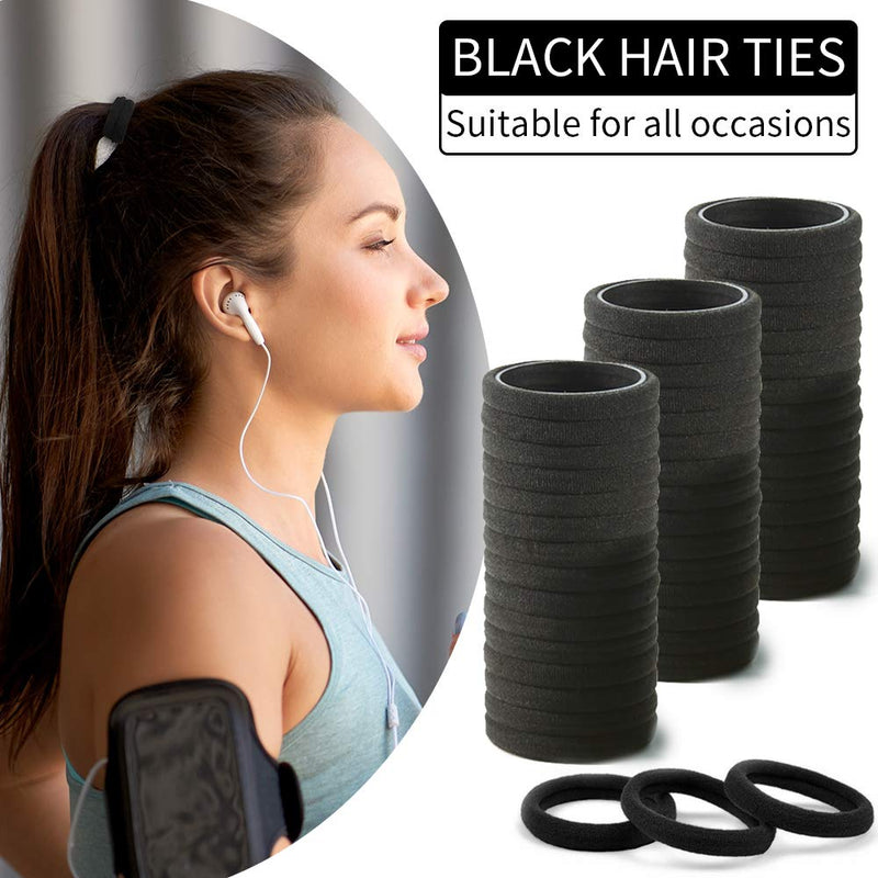 [Australia] - 100PCS Black Hair Ties for Women Girls, Seamless Thick Black Hair Band, Elastic Hair Ties No Damage Ponytail Holder 